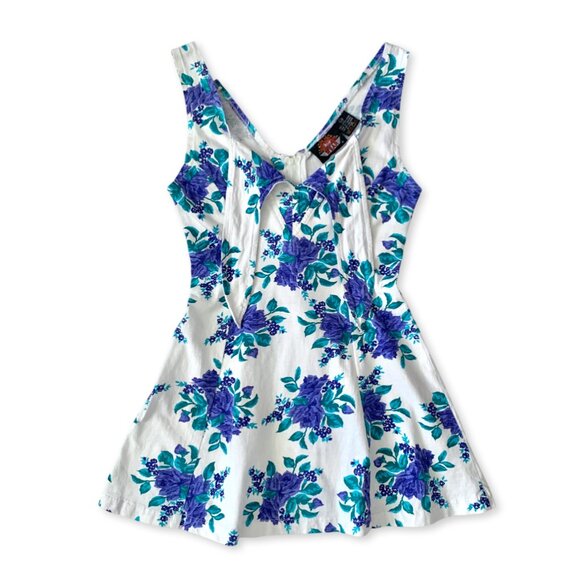 Vintage 90s Mini Floral V Neck Dress Lolita Fit Flare Cottagecore Coastal Boho - Picture 2 of 13